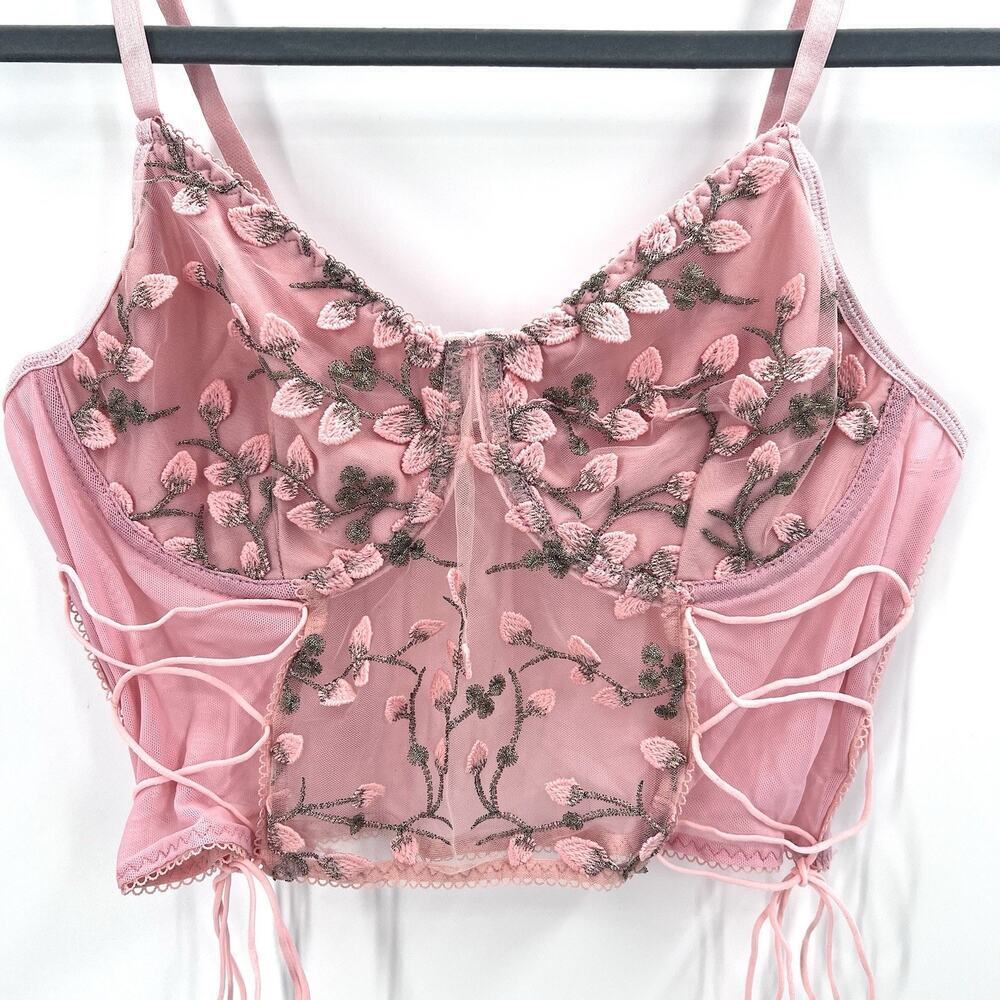 Floral Y2K Fairy Pink Mesh Corset Bustier EDC Womens Size Large - Picture 3 of 7